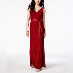 Elegant Red Lace Evening Gown